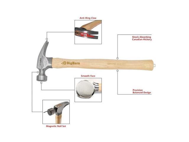 BIG HORN 15126 10 Oz Claw Hammer with Hickory Straight Handle