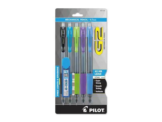 Pilot Pen 31776 0.7 mm Mechanical Pencil with Lead & Erasers - Black, Lime, Purple, Turquoise & Periwinkle, Pack of 5