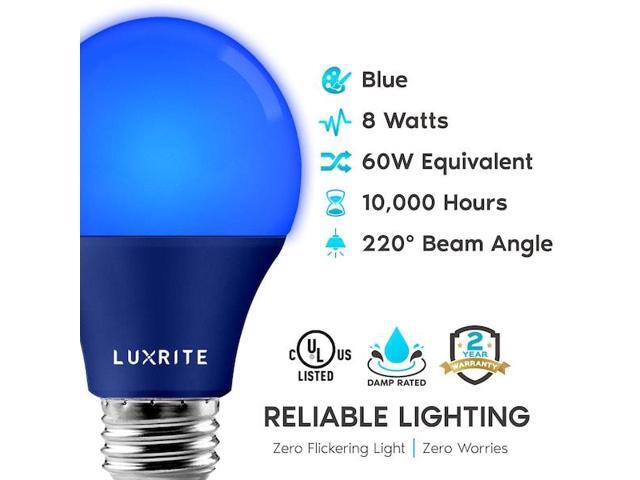 LUXRITE LR21491-3PK A19 LED Light Bulbs 8W (60W Equivalent) Blue Colored Bulbs