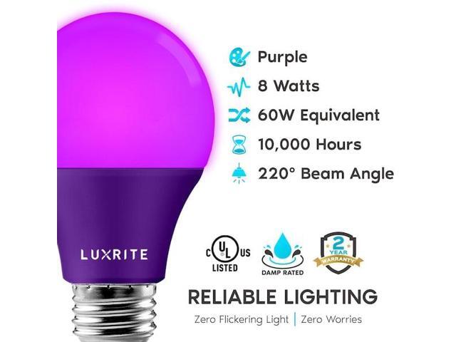 LUXRITE LR21494-2PK A19 LED Light Bulbs 8W (60W Equivalent) Purple Colored