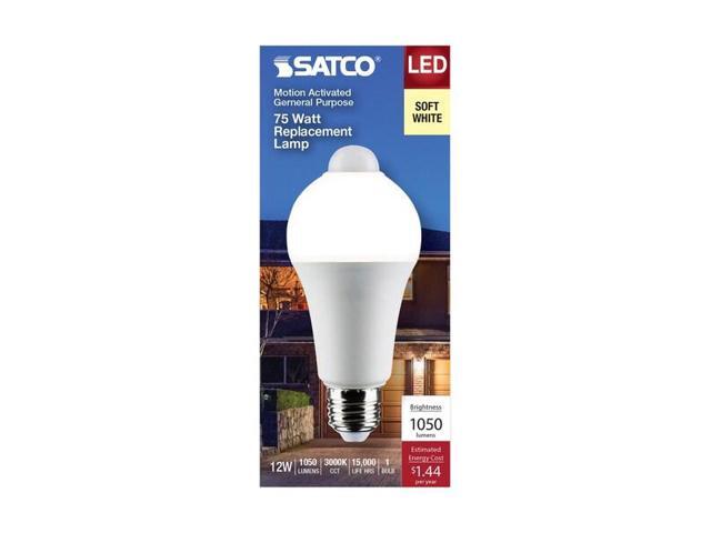 SATCO S11445 12 Watt A19 LED, White, 3000K, 1050 Lumens, 120 Volt, PIR Sensor,