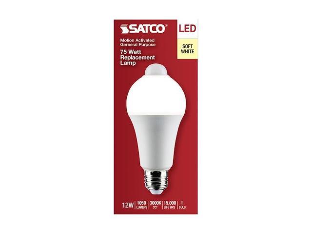 SATCO S11445 12 Watt A19 LED, White, 3000K, 1050 Lumens, 120 Volt, PIR Sensor,