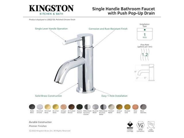 KINGSTON BRASS LS8222DL SingleHandle Bathroom Faucet with Push PopUp, Polished