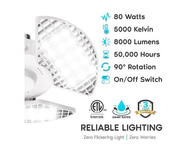 LUXRITE LR42350-4PK Deformable LED Garage Light Bulbs 80W 8000LM 5000K Bright