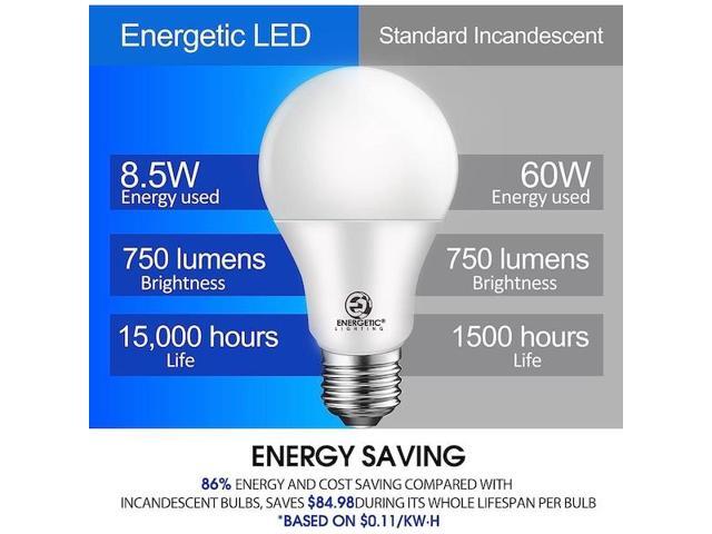ENERGETIC LIGHTING YGA03C54-830-24P 8.5 Watt60 Watt Equivalent, A19 LED, 3000K,