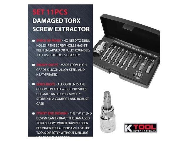 K-TOOL INTERNATIONAL BTK42-11TS Damaged Torx Screw Extractor Set 11Pc