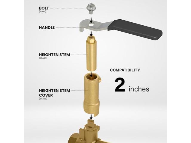 EVERFLOW STEX3-NL 1-1/2'' and 2'' Stem Extension for Ball Valve, Brass 1-1/4'',