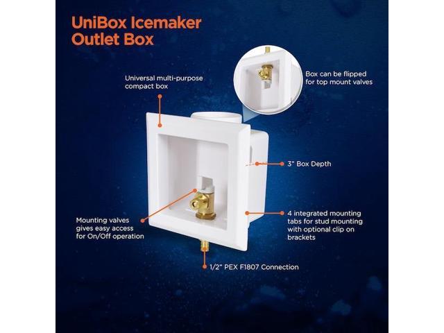 EVERFLOW SB100-P Icemaker Outlet Box W/ Valves; 1/2'' PEX B; White ABS (Single)