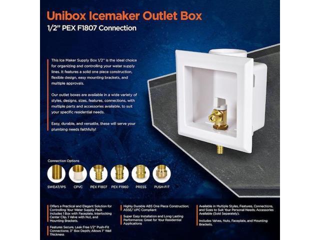 EVERFLOW SB100-P Icemaker Outlet Box W/ Valves; 1/2'' PEX B; White ABS (Single)