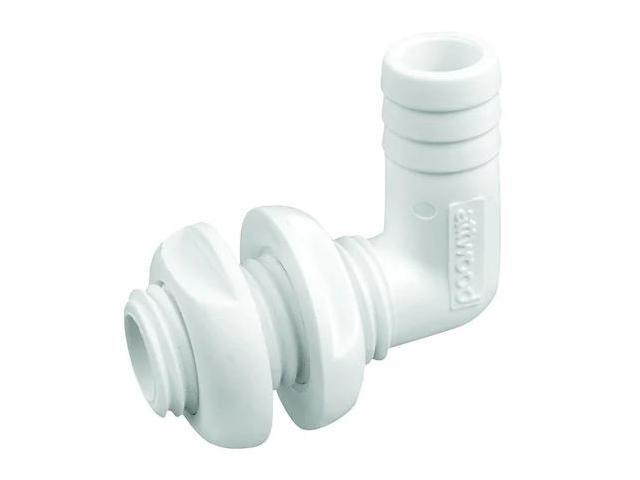Attwood 3877-3 Polypropylene 90-Degree Thru-Hull Connector, White Finish