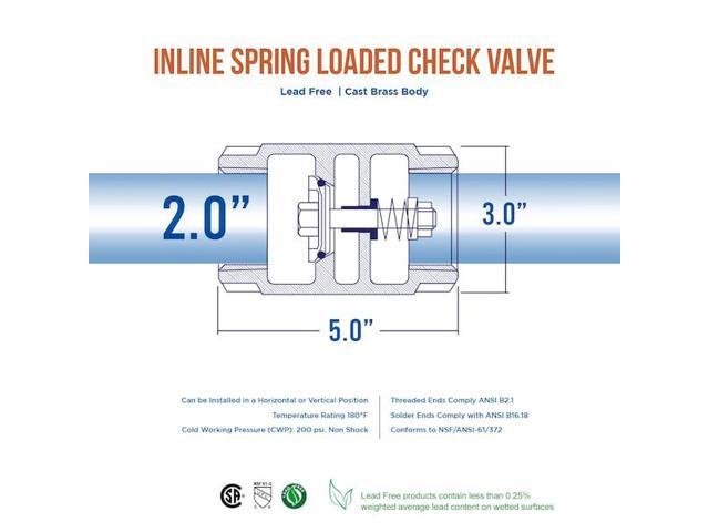 EVERFLOW 150T200-NL FIP Inline Spring Loaded Check Valve, Cast Brass 2'