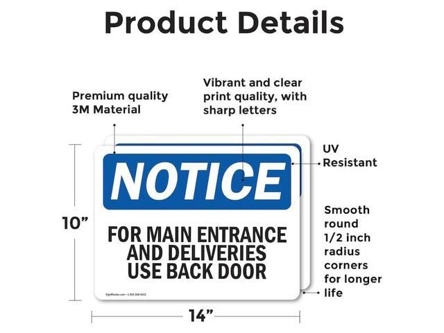 SIGNMISSION OS-2PACK-NS-D-1014-L-12854 For Main Entrance And Deliveries Use