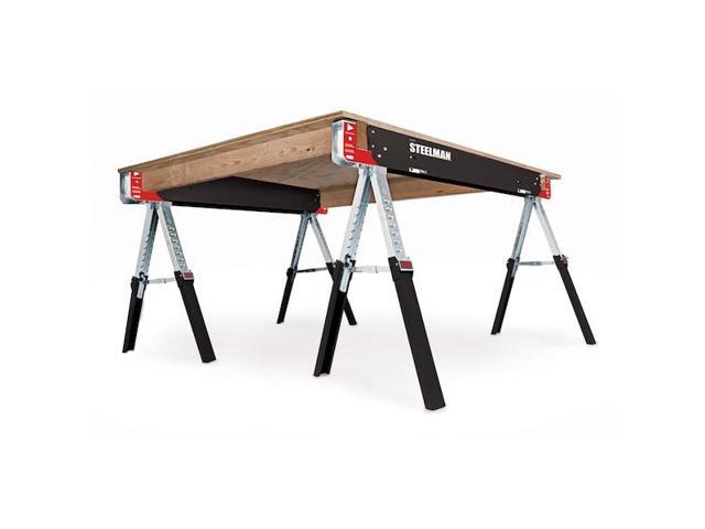STEELMAN 92786 2-Piece Height Adjustable Folding Sawhorse and Work Table Set,