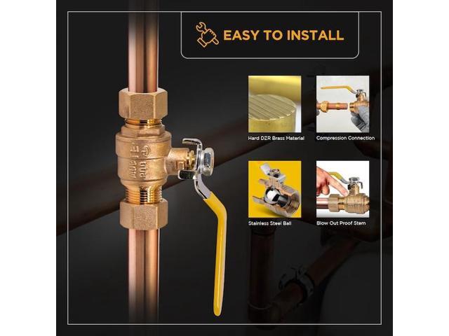 EVERFLOW 600M012-NL Compression Full Port Ball Valve, Brass 1/2'