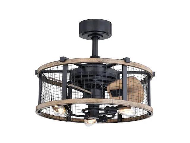 Humboldt Bronze and Teak Industrial Farmhouse Cage Ceiling Fan with LED Light Kit and Remote