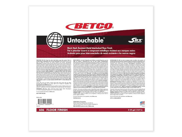BETCO 606B500 Untouchable Floor Finish with SRT, 5 gal Bag-in-Box