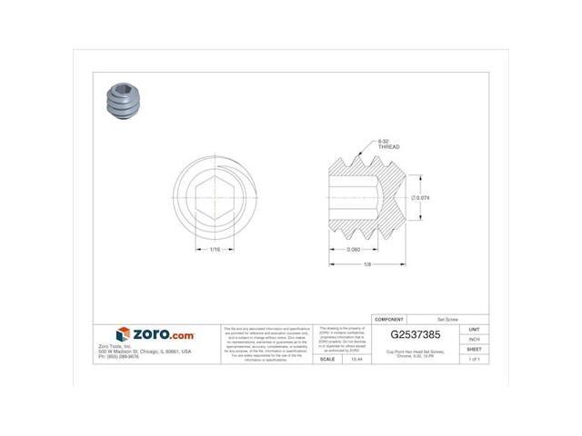 ACORN CONTROLS 0181-012-001 Set Screw, Chrome Plated Stainless Steel