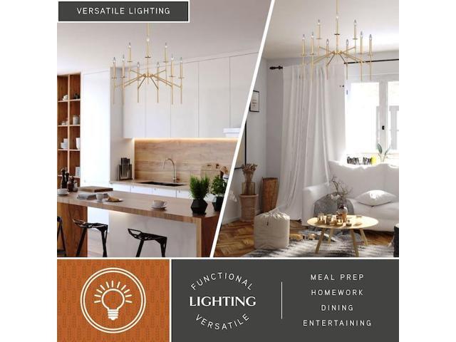 VAXCEL H0180 Kedzie 9 Light Brass Mid-Century Modern Chandelier