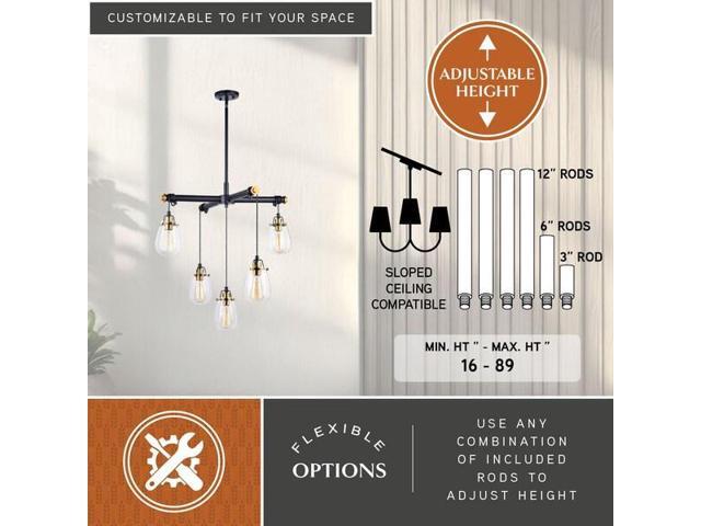 VAXCEL H0184 Kassidy 5L Chandelier Black/ Brass
