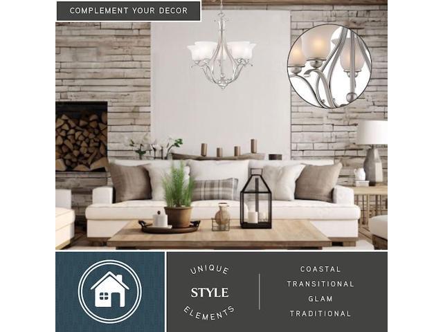 monrovia 5 light brushed nickel chandelier white glass