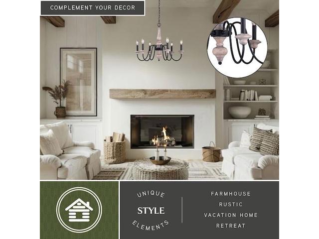VAXCEL H0236 Georgetown 6 Light Gray Wood Farmhouse Chandelier