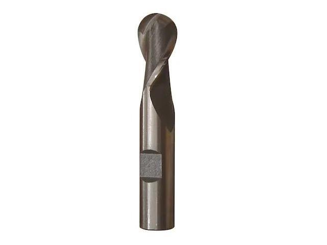 Drill America DWCT Series High-Speed Steel End Mill, Polished Finish, 2 Flute, Ball End, 3/4' Cutting Length, 3/8' Cutting Diameter, 2-9/16'...