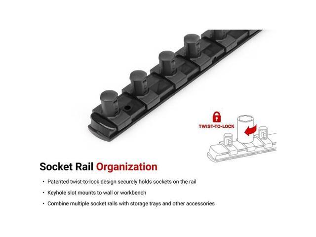 TEKTON OSR33210 3/4 Inch Drive x 18 Inch Socket Rail, 10 Clips (Black)