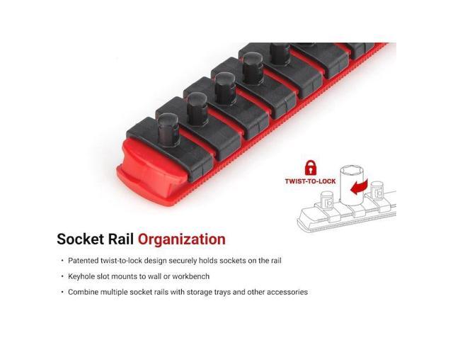 TEKTON OSR12115 3/8 Inch Drive x 13 Inch Socket Rail, 15 Clips (Red)