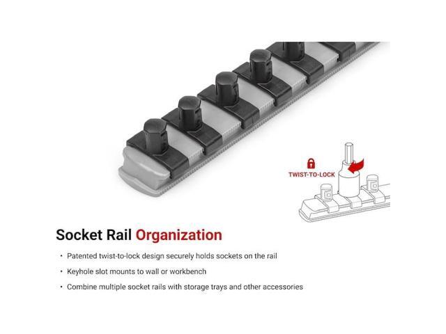 TEKTON OSR12315 3/8 Inch Drive x 13 Inch Socket Rail, 15 Clips (Gray)