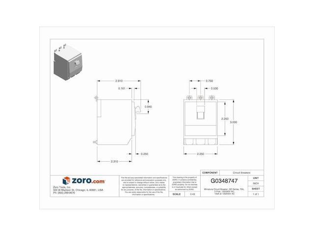 SQUARE D QO370 Miniature Circuit Breaker, QO Series, 70A, 3 Pole, 120/240V AC,