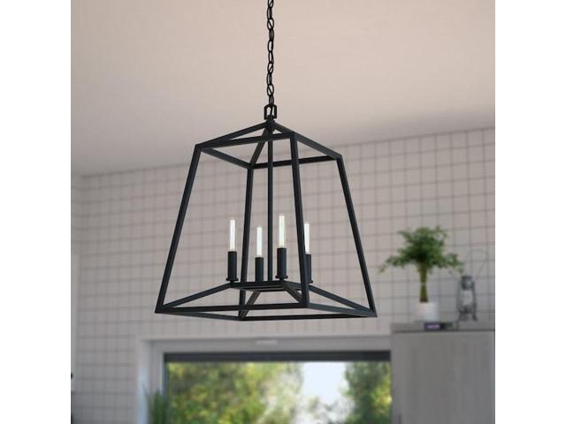 VAXCEL P0310 Hayes 4 Light Black Farmhouse Cage Pendant Lantern
