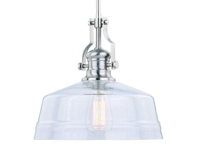 VAXCEL P0273 Beloit 1 Light Satin Nickel Farmhouse Pendant Clear Glass