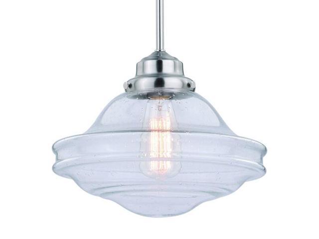 VAXCEL P0268 Huntley 1 Light Satin Nickel Farmhouse Schoolhouse Pendant Clear