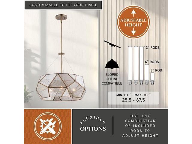 VAXCEL P0317 Euclid 3L Brass Mid-Century Modern Pendant Light Mercury Glass