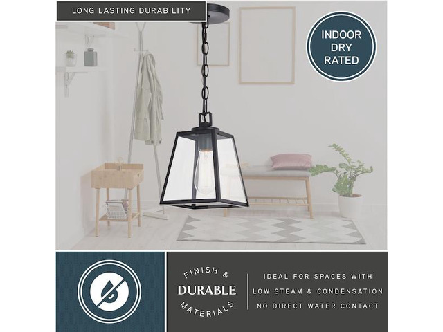 VAXCEL P0346 Grant 7-in Black Indoor Outdoor Farmhouse Mini Pendant Lantern,
