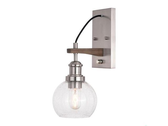 VAXCEL W0373 Avondale 6-in Satin Nickel Wood Farmhouse Plug In Wall Sconce Light