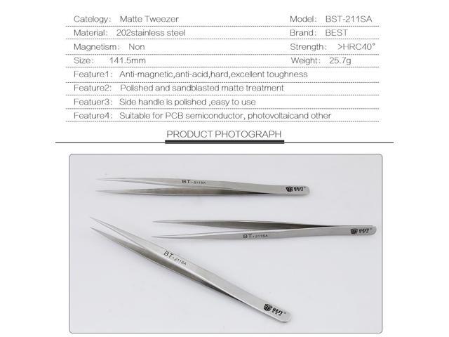 211SA Stainless Steel Eyebrow Tweezer False Eyelash Extension Auxiliary Repair Tools Hyperfine High Precision Anti Acid Tweezers