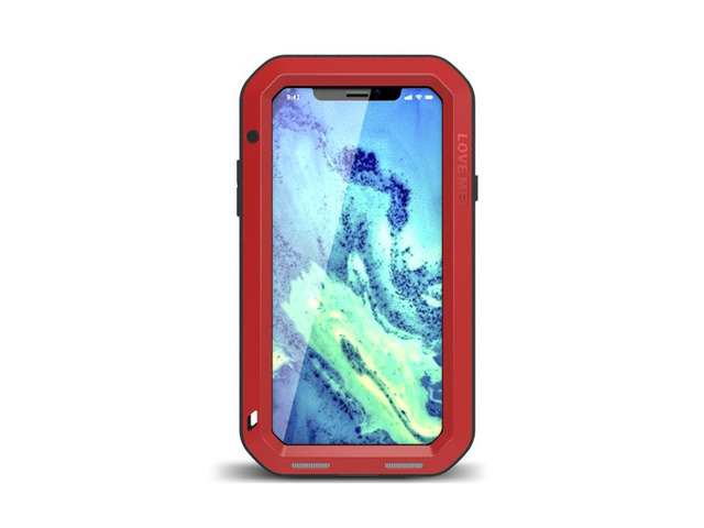 Love Mei Powerful Case For iPhone Xs Premium Waterproof Shockproof Aluminum Case Cover for iPhone Xs (Red)