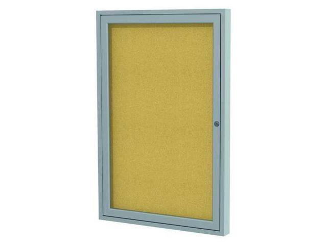 Ghent PA13636K 1 Door Enclosed Natural Cork Bulletin Board with Satin Frame - 36' x 36' - Tan Surface, Satin Aluminum Frame
