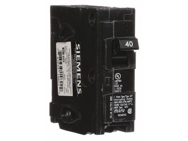 SIEMENS Q140 Miniature Circuit Breaker, Q Series, 40A, 1 Pole, 120V AC, 10kA at