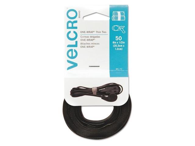 Velcro Brand One-Wrap Pre-Cut Thin Ties, 0.5' X 8', Black, 50/Pack 95172