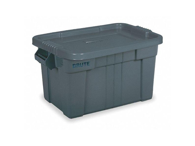 RUBBERMAID COMMERCIAL FG9S3100GRAY Stack & Nest Storage Tote W/ Lid, 20 gal,