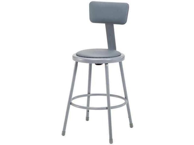 NPS 6424B 6400 Series Heavy Duty Vinyl Padded Steel Stool With Backrest - Supports Up to 500 lb - 24' Seat Height - Gray Seat, Gray Base