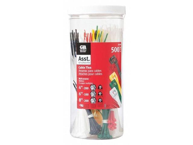 GARDNER BENDER 50398 Assorted Colors Assorted Cable Ties, PK 500
