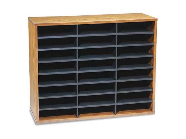 Fellowes Literature Organizer  24 Letter Sections  29 x 11 7/8 x 23 7/16  Medium Oak  Wood Tabletop