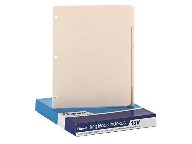 Oxford Three-Hole Punched Index for Binder 1/5 Cut 5-Tab Manila 100/Box 13V