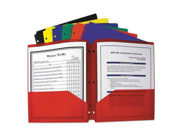 C-Line Two-Pocket Heavyweight Poly Portfolio Folder w/3-Hole Punch Letter Assorted 33930