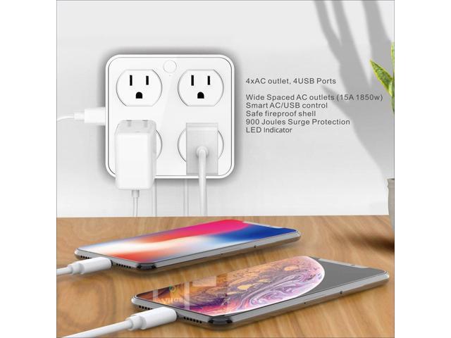 Wireless Wall Tap Smart Plug, Surge Protector, 4 Outlet Extender with 4 USB Charging Ports, Compatible with Alexa Google Assistant, no Hub Required...