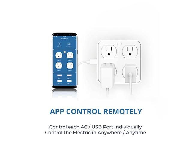 Wireless Wall Tap Smart Plug, Surge Protector, 4 Outlet Extender with 4 USB Charging Ports, Compatible with Alexa Google Assistant, no Hub Required...