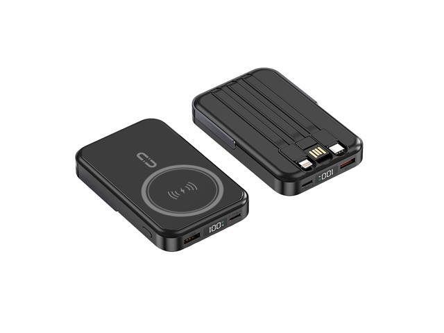 10000mAh Portable Magnetic Wireless Charge Power Bank with stand and 3 built-in cables